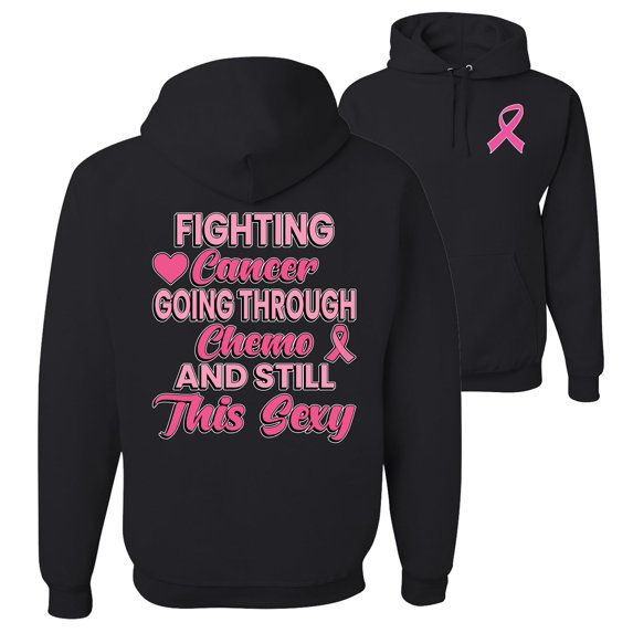 Wild Bobby, Fighting Cancer And Still Sexy, Breast Cancer Awareness, Front and Back Unisex Graphic Hoodie Sweatshirt, Black, Small