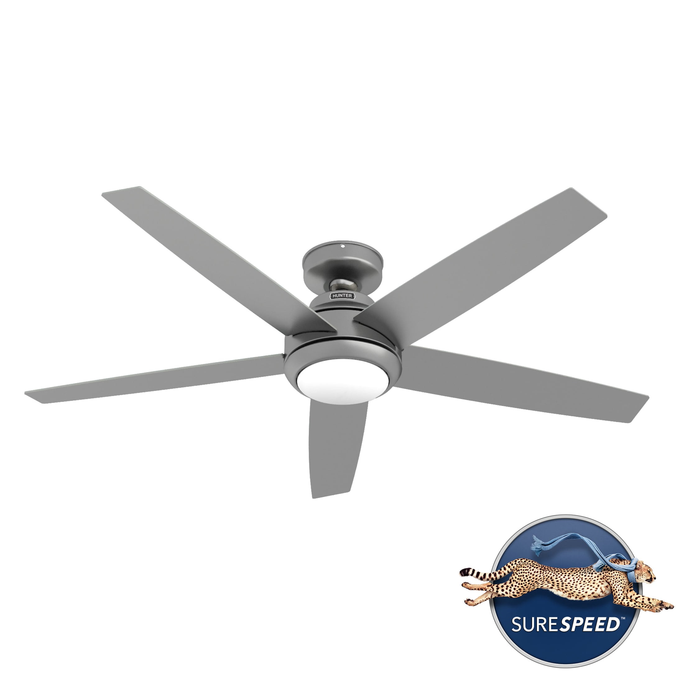Hunter 52 inch Indoor Ceiling Fan with LED Light and Remote Control - Standard Mount Ceiling Fan, 5 Blades, For Bedroom, Living Room, or Kitchen, Quiet - Zayden 51696, Matte Silver