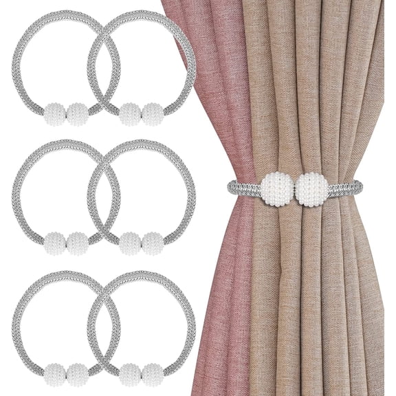 6 Pack Magnetic Curtain Tiebacks,Classic European Drapery Holdbacks,Used for Home and Office Decoration (Gray)
