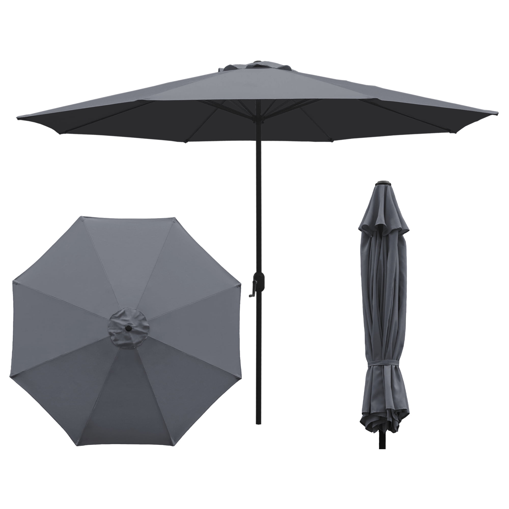 Kool 11FT Outdoor Patio Umbrella with Crank Handle, Market Umbrella with 8 Sturdy Umbrella Ribs, Waterproof for Garden Deck Backyard Pool, Dark Gray
