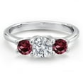 thumbnail image 3 of Gem Stone King 14K White Gold White Lab Grown Diamond & Red Rhodolite Garnet 3-Stone Engagement Ring | 1.24 Cttw | Round 5MM and 4MM | Three Stone Wedding Anniversary Promise Ring for Women (Size 7), 3 of 6
