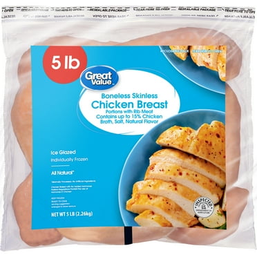 Great Value All Natural Boneless Skinless Chicken Breasts, 5 lb (Frozen)
