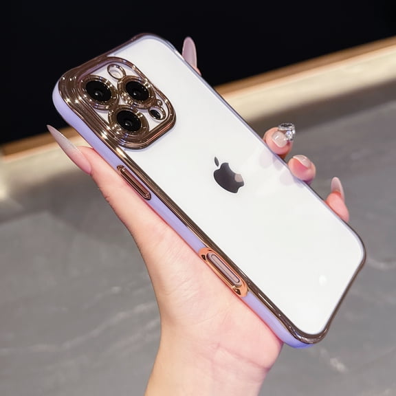 Crystal Clear Case for iPhone 14, Non-Yellowing Transparent Shockproof Plating Edge Bumper Phone Cover, Rugged Acrylic Anti-Scratch Clear Back Phone Case for iPhone 14, Purple