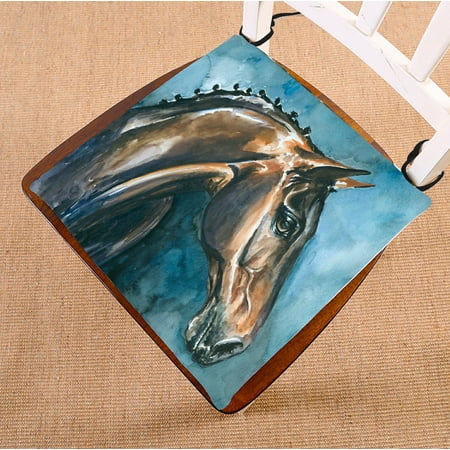 

PHFZK Animal Chair Pad Watercolor Portrait of Brown Horse Seat Cushion Chair Cushion Floor Cushion Two Sides Size 20x20 inches