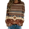 thumbnail image 1 of HNMKIU Chandails pour Dames Chandail pour Femmes à Manches Longues Col Ras du Cou Rétro Western Ethnique T-Shirts Chandail Géométrique Chandails Décontractés Chandail, 1 of 4