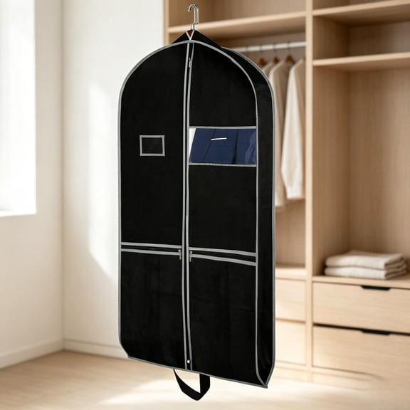 DOVACKA 2-Pack 60" Gusseted Hanging Garment Bags with 2 Mesh Pockets & Carry Handles, Suit Dress Tuxedo Covers for Travel & Closet Storage