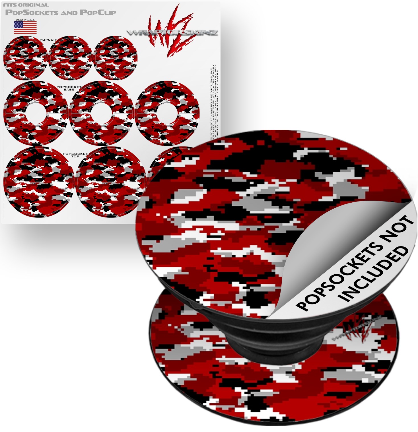 Decal Style Vinyl Skin Wrap 3 Pack for PopSockets WraptorCamo Digital Camo Red (POPSOCKET NOT INCLUDED) by WraptorSkinz