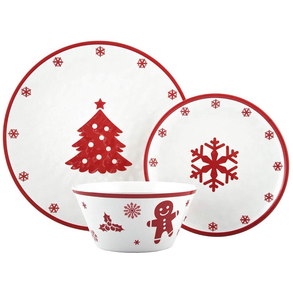 Melange 608410091689 12Piece 100 Dinnerware Set for 4 Christmas