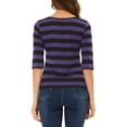 thumbnail image 3 of INSPIRE CHIC Hauts pour Femmes Non Doublés Col Rond Manches au Coude Coupe Ajustée T-Shirt Décontracté TG Noir Violet, 3 of 6