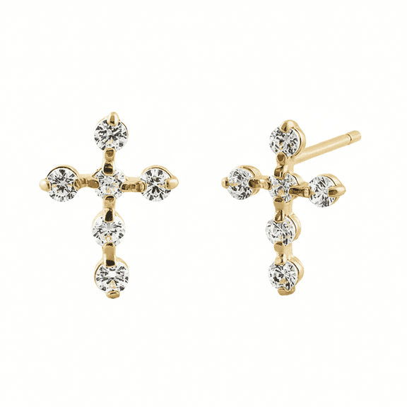 Vinali 14K Solid Yellow Gold Women's Dainty Cross Earrings - 0.43in
