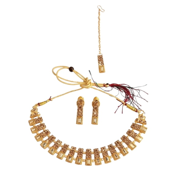 Traditional Women’s - Choker Necklace Set with S Work & Matching Earrings – Elegant Ethnic Bridal Jewelry
