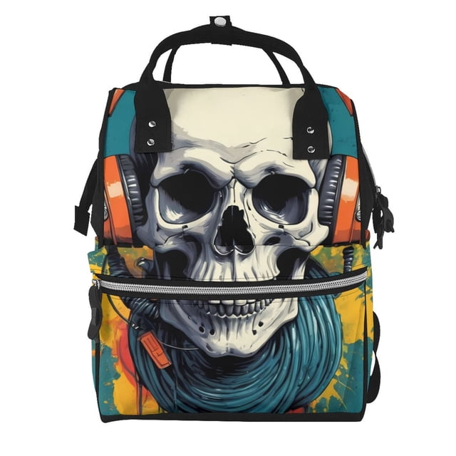 Disketp Modern Hip-Hop Skull Mochila de Pañales de Gran Capacidad con Múltiples Bolsillos, Mochila de Viaje Multifuncional para Bebé, Unisex, Moderna y Resistente
