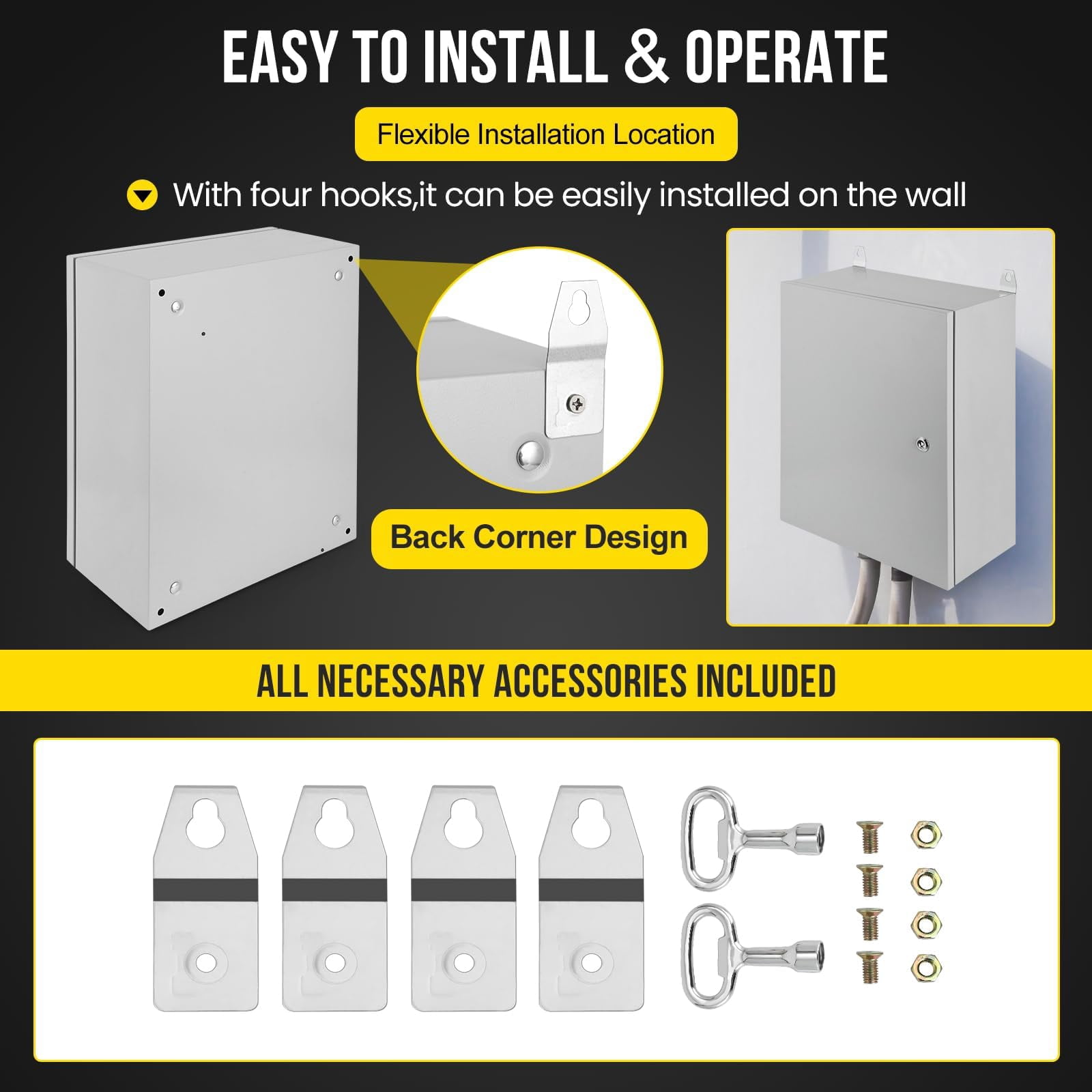 Outdoor Electrical Box, NEMA 4X Steel Junction Box,IP66 Waterproof & Dustproof Electrical Enclosure Box,Outdoor/Indoor Electrical Project Box with Lock & Mounting Plate,20 * 16 * 8"