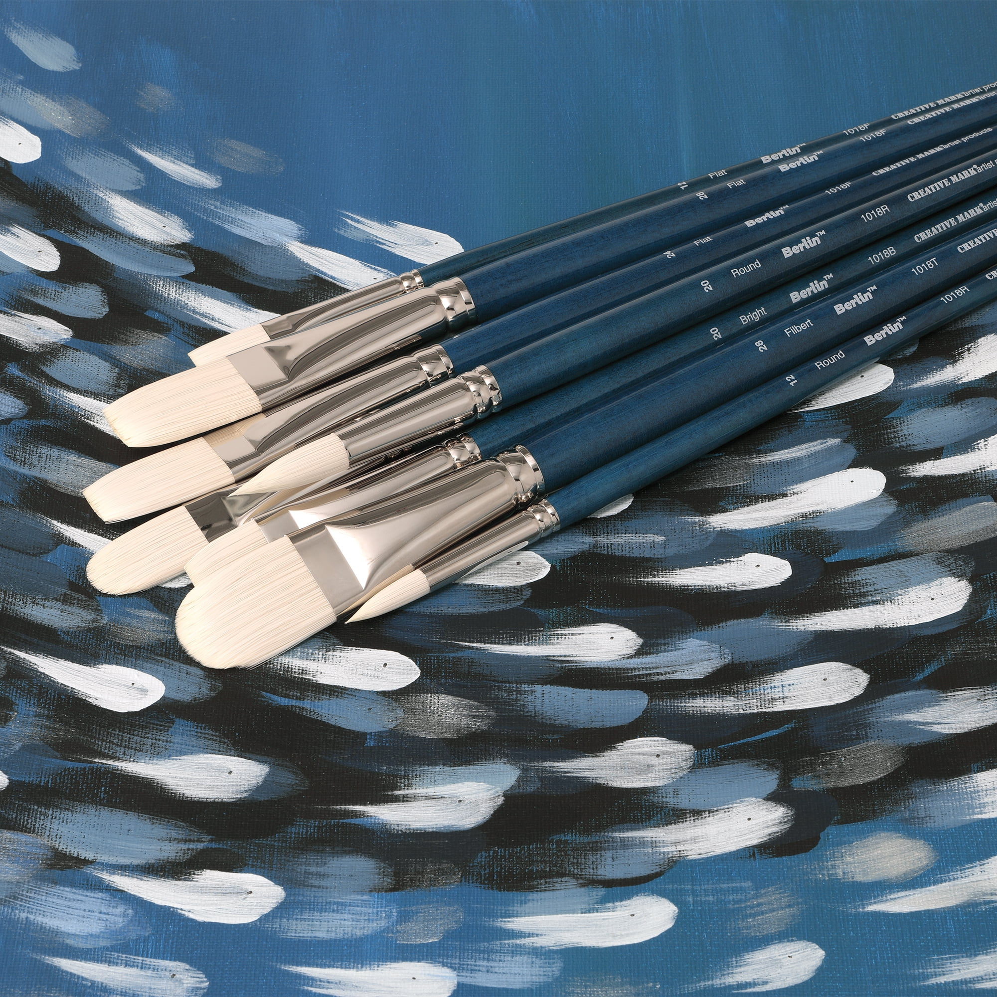 Berlin Synthetic Long Handle Acrylic Brushes - Professional Paint Brushes for Artists - Set of 3 Long Handle Series 9980
