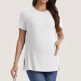 thumbnail image 2 of Women's Maternity Tops Crewneck Short Sleeve Shirts Casual Loose Tunic Tops Split Hem Ribbed Summer Blouses Pregnancy Clothes, 2 of 5
