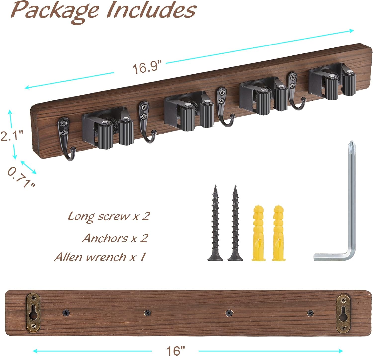 MMIZTFC Rustic Wood Mop and Broom Holder Wall Mount photo 7