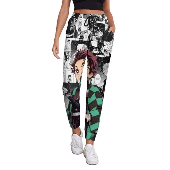 Demon Slayer Women's Jogger Track Pants Print Drawstring Lounge Sweatpants Casual Trousers for Yoga, Workout S