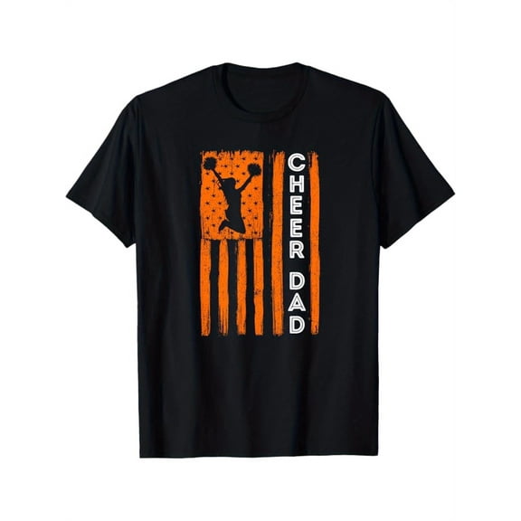 Cheer Dad Orange Cheerleading Flag T-Shirt, Black, 100% Cotton, Gift for Men Dad Friends, S-XXXL