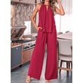 thumbnail image 6 of Women'S Hollow Out Halter Neck Sleeveless Top & Wide Leg Pants, Summer Casual Outfit Set Wine Red XL, 6 of 9