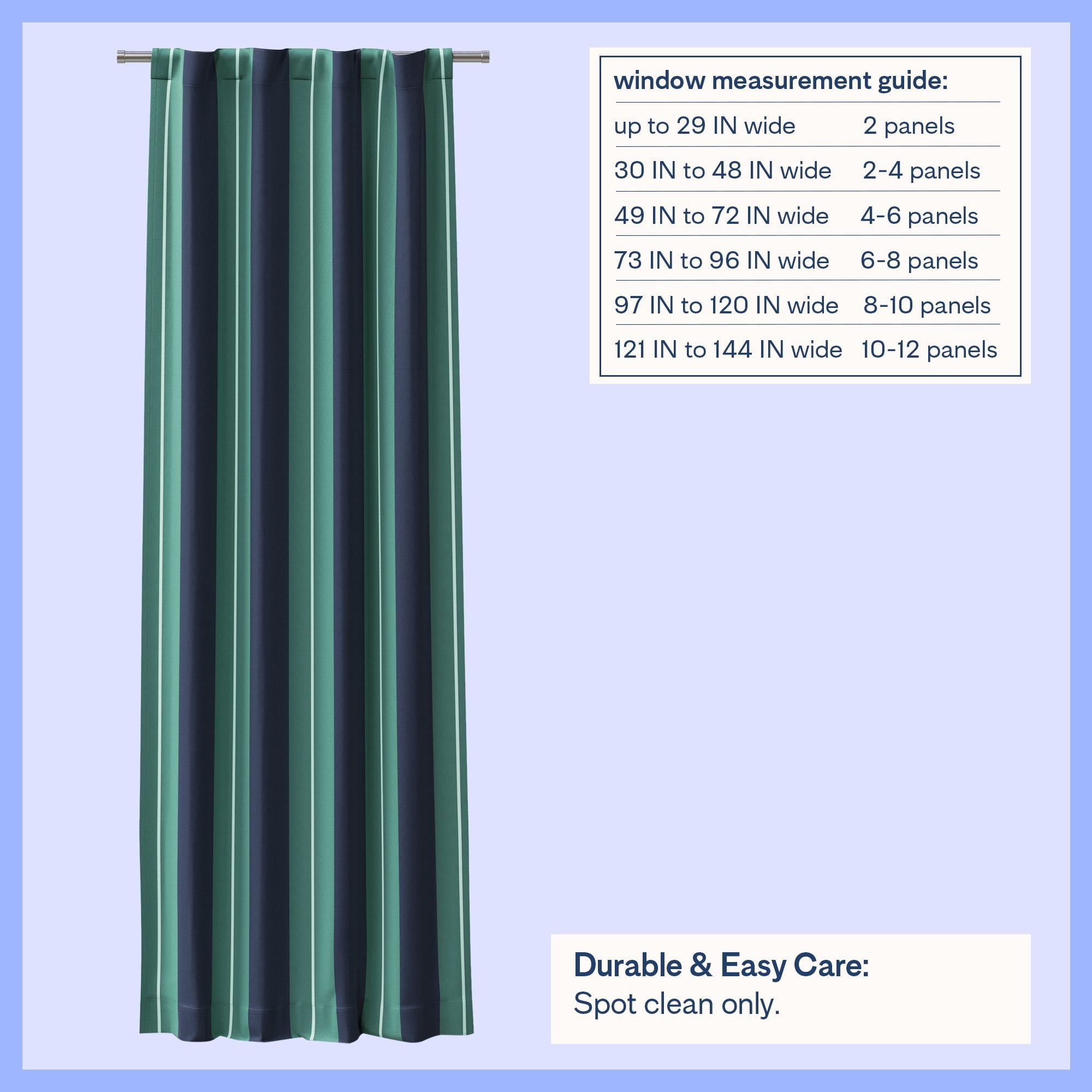 Mainstays Kids Green and Navy Blue Printed Blackout Rod Pocket with Back Tabs Single Curtain Panel, Set of 1, 38" W x 84" L