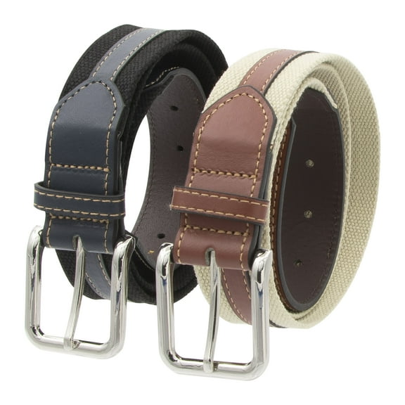 Gold Coast Men's Canvas Web Belt 2 Pack Beige/Brown & Black/Navy, Size 40