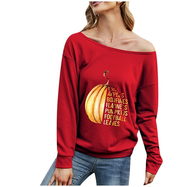 Pompotops T-Shirt à Manches Longues Col en Biais Imprimé Mode Décontractée pour Femmes