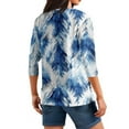 thumbnail image 4 of WTOBBY Women's Henley Neck Ribbed Knit Top Floral Print 3/4 Sleeve Button-Down Tunic Casual V-Neck T-Shirt Relaxed Fit Comfortable Wear,Blue M, 4 of 5