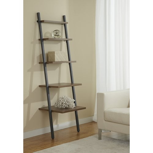 5Tier Narrow Ladder Bookcase in Walnut Finish