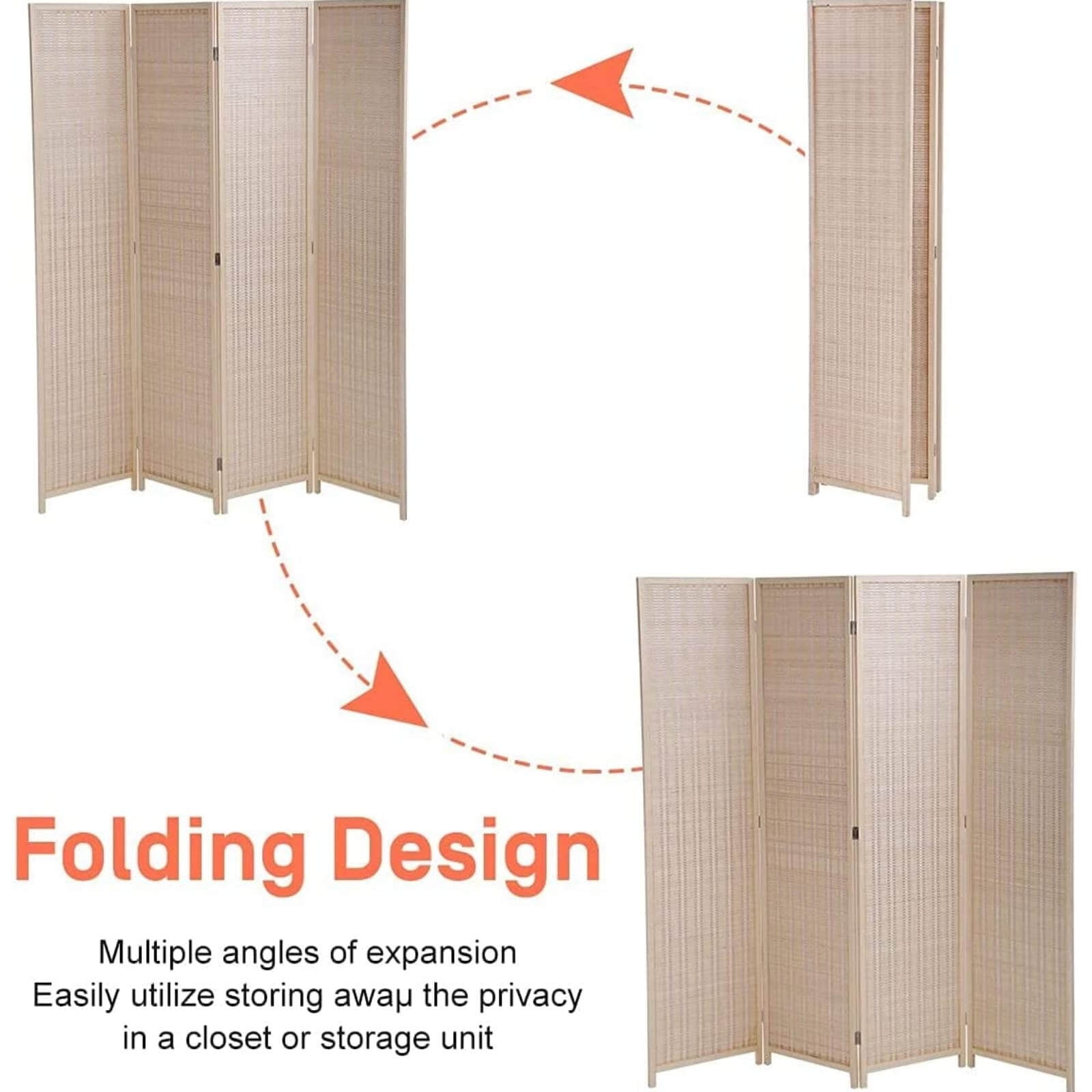 NiamVelo 4 Panel Room Dividers Folding Privacy Screen, Freestanding Screen Partitions Portable Room Seperating Divider for Office, Natural