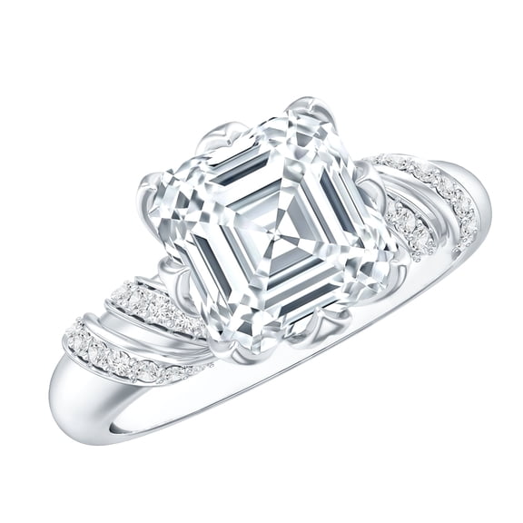 Rosec Jewels Asscher Cut Moissanite Engagement Ring 3.15 Carat - Vintage Inspired Ring for Women - D-VS1 Quality Certified, 925 Sterling Silver, US 4.00