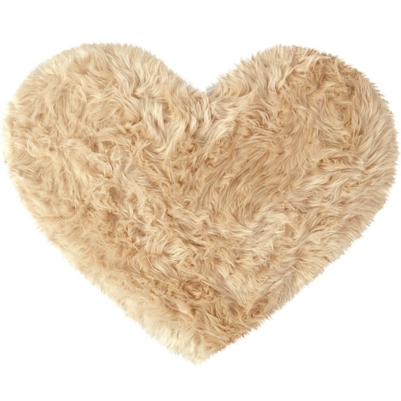 Unique Bargains Heart Shaped Faux Fur Shag Area Rug 2.3Ft x 3Ft Khaki