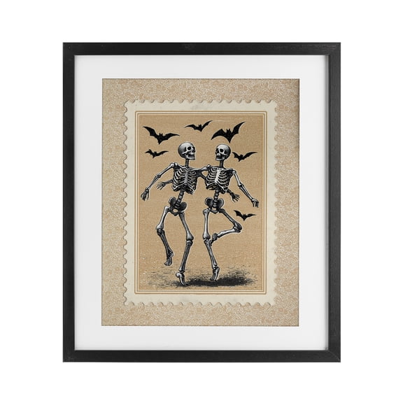Stupell Industries Traditional Vintage Dancing Skeletons Stamp Black Framed Print Under Glass, 13 x 16, by Arlington Prints