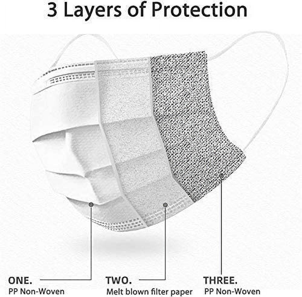 [Pack of 50] Single Use Disposable Face Mask, Effective Filtration, Bulk Pack 3-Ply Masks Facial Cover with Elastic Earloops For Home, Office, School, and Outdoors