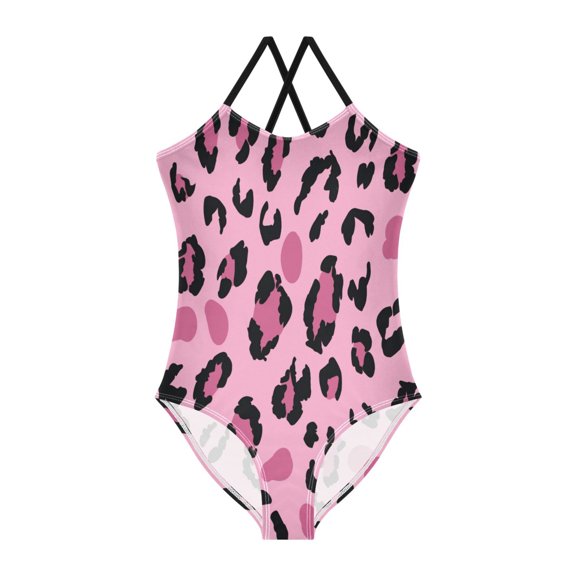 BZSMCE One-Piece Swimsuit with Crisscross StrapsLeopard Print Pink Pattern