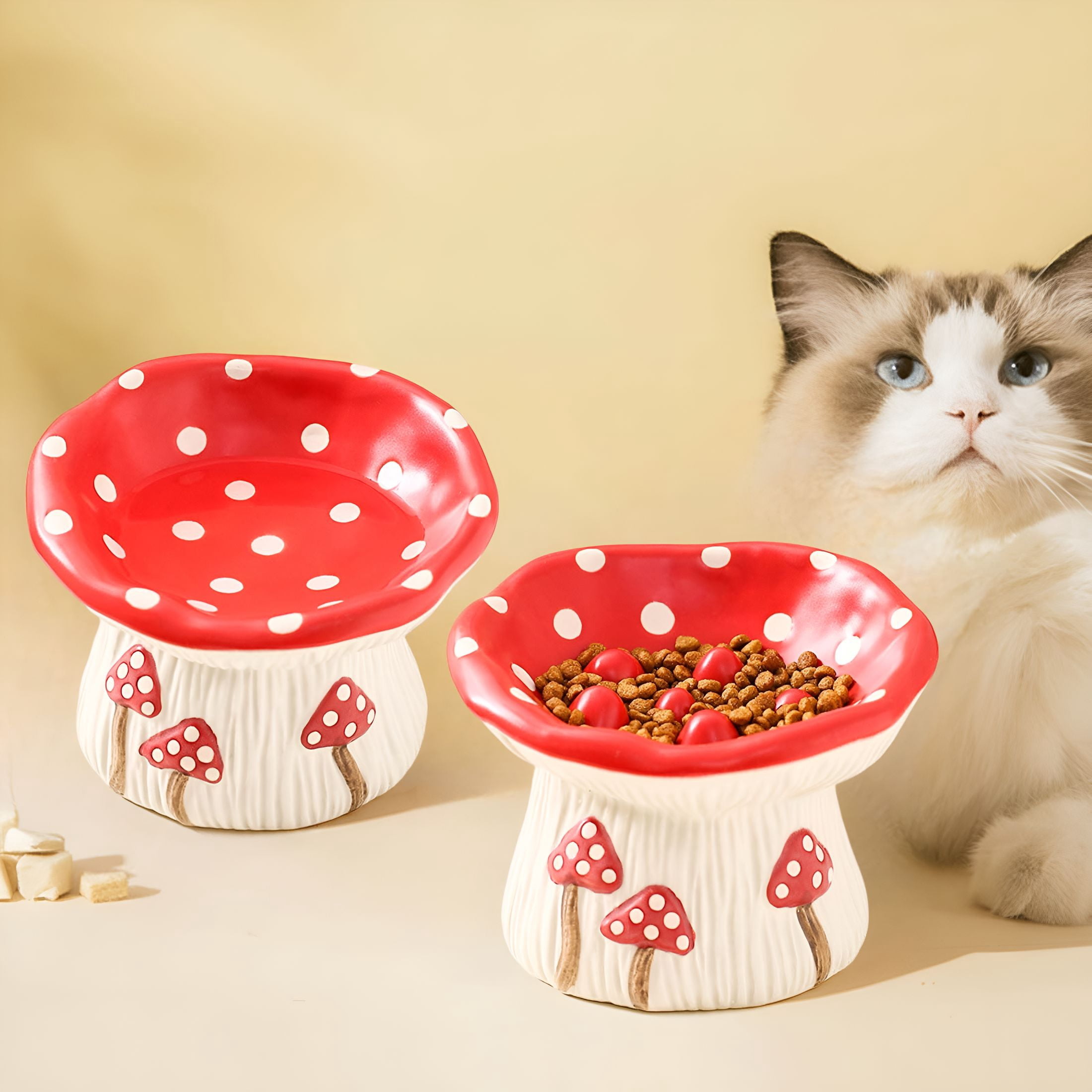 BPPEG Ceramic Cat Slow Food Dispenser Cute Shaped Raised Food Bowl Shallow Mouth Raised Cat Bowl Vomiting Whisker Fatigue Bowl Pet Supplies Pet Gifts
