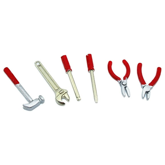 6Pcs Tools Mini Hammer Wrench Screwdriver Scissors Toy 1:12 Accesory