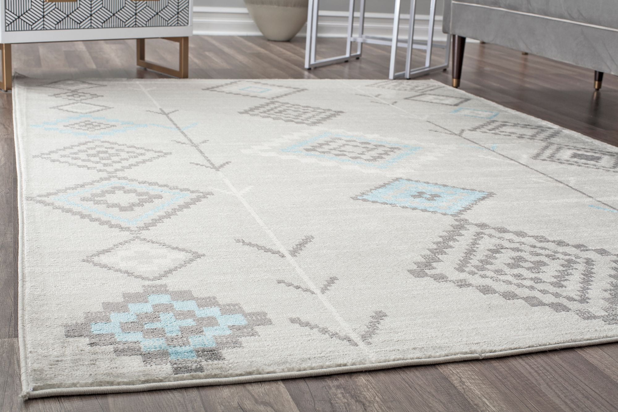 Soleil BR15K Native Turquoise Tribal Moroccan gray Area Rug, 8'9"x12'