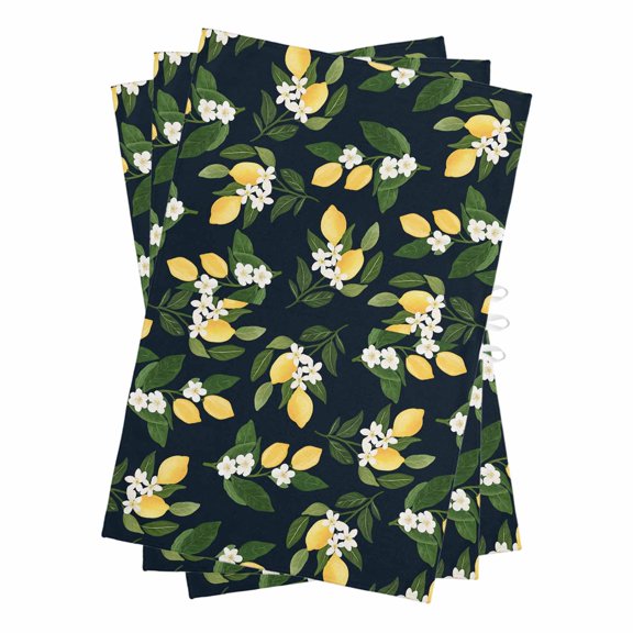 Lemons Leaves Kitchen Towels Set of 3, Water Absorbent Dish Towel, Summer Fruits Floral Botanical Black Decorative Hand Towels - Quick Drying Cloth for Cooking Baking, 18x28 Inch