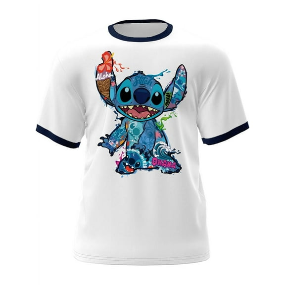 Disney Stitch Collage Adult Ringer Tee Shirt, XS - XL (Unisex)
