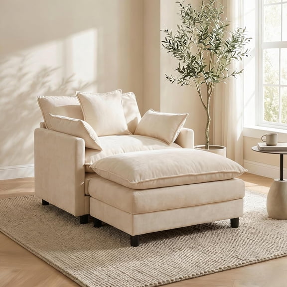 YWEN Oversized Chair with Ottoman, Comfy Upholstered Chaise Lounge Chair, Accent Indoor Reading Chairs for Living Room, Bedroom