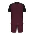 thumbnail image 3 of Pantalones de los Hombres Cintura Elástica, Color Casual Bloqueado, Manga Corta Cuello Redondo Bolsillo Shorts Conjunto, 3 of 6