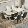 thumbnail image 3 of JUFU Dining Table Set for 6, 71'' White Marble Dining Table and Chairs, Modern Kitchen Table Set for 6,with 6 White&Gray PU Leather Upholstered Dining Chairs, Dinner Table Set for Dining Room, 3 of 10
