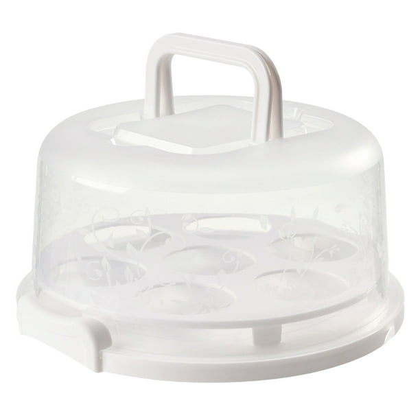 Recipiente para tartas con tapa de plástico, soporte para tartas y magdalenas, base redonda portátil de doble cara para galletas, fruta, etc.