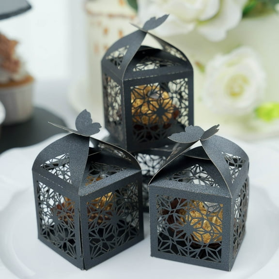 Efavormart 25Pcs Black Butterfly Top Laser Cut Lace Print Favor Gift Candy Boxes
