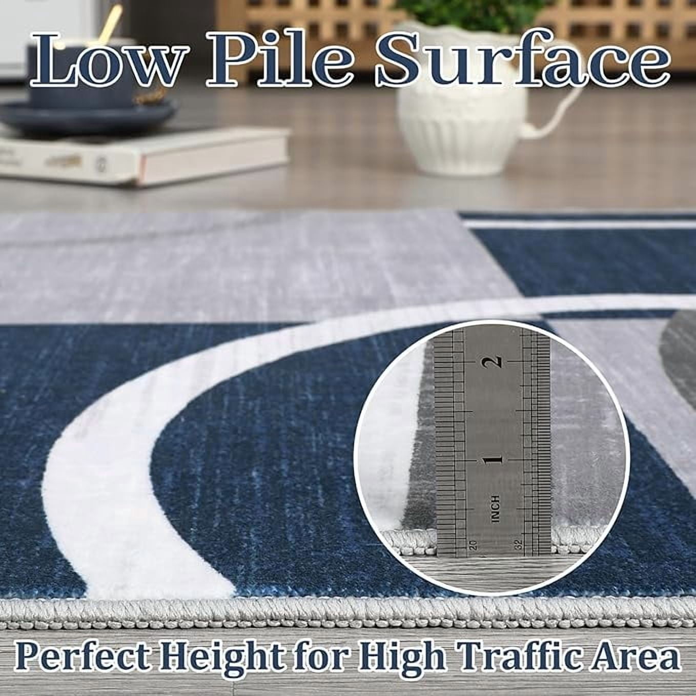 Washable Area Rug 5x7 Abstract Circles Non Slip Contemporary Soft Low Pile Accent Rug for Indoor Living Dining Room, Navy