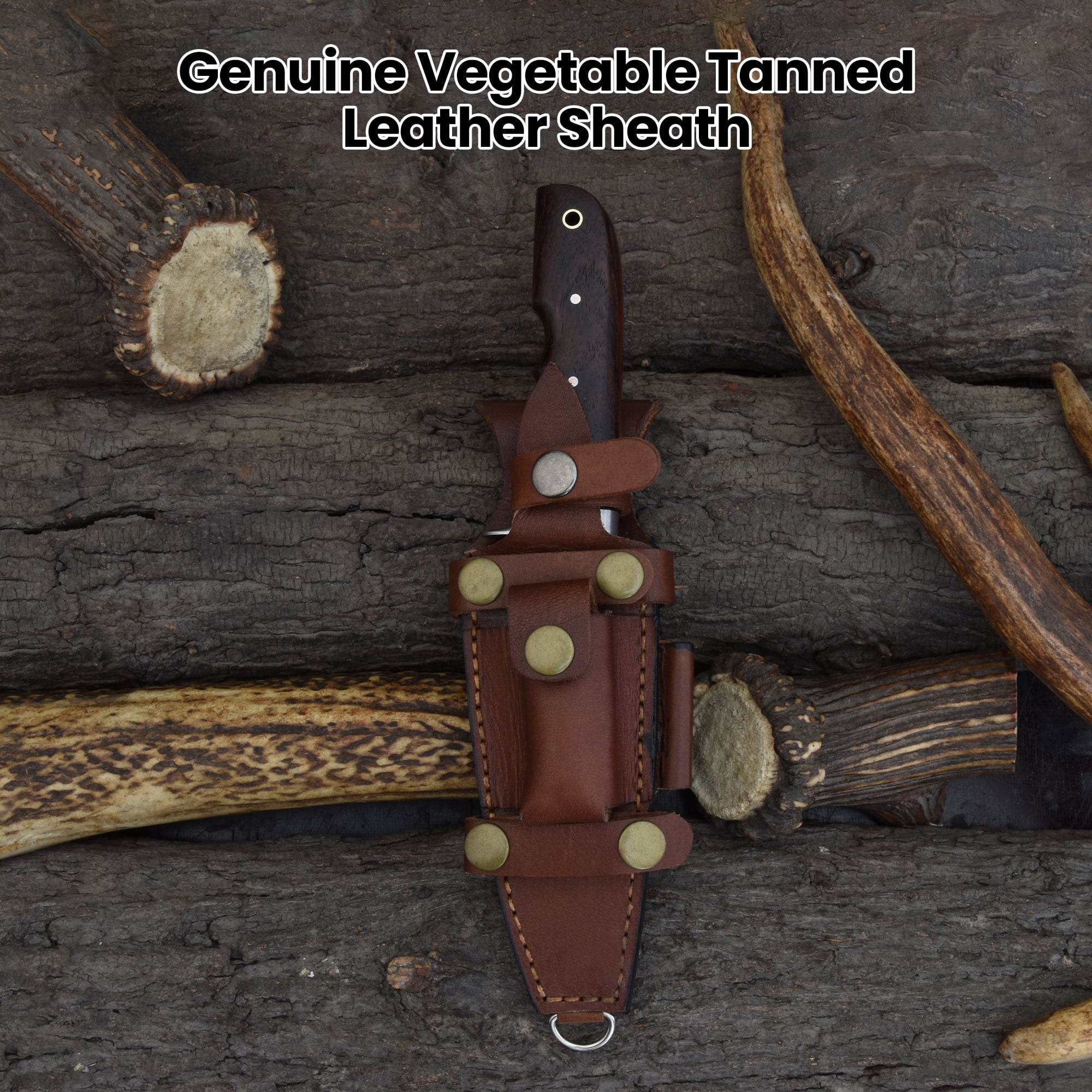 Knives Ranch 2151 Damascus Steel Hunting Knife with Rosewood Handle – Fixed Blade Utility Knife, Sharp Camping, Outdoor & Everyday Carry Knife