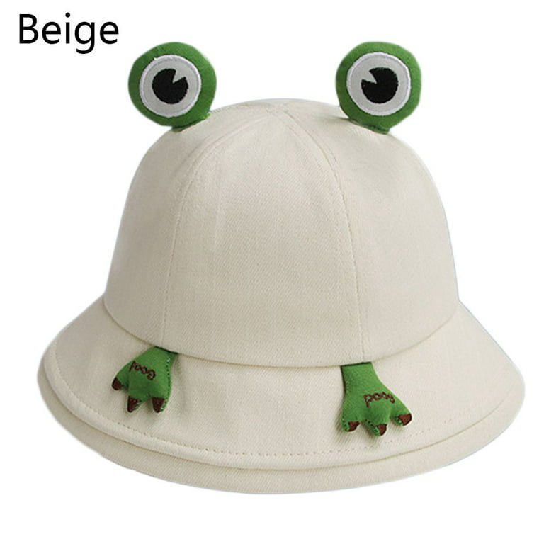 5 Colors Plain Cartoon Fishing Sunscreen Outdoor Hiking Beach For Kids Cute  Hat Children Bob Caps Frog Bucket Hat BEIGE 