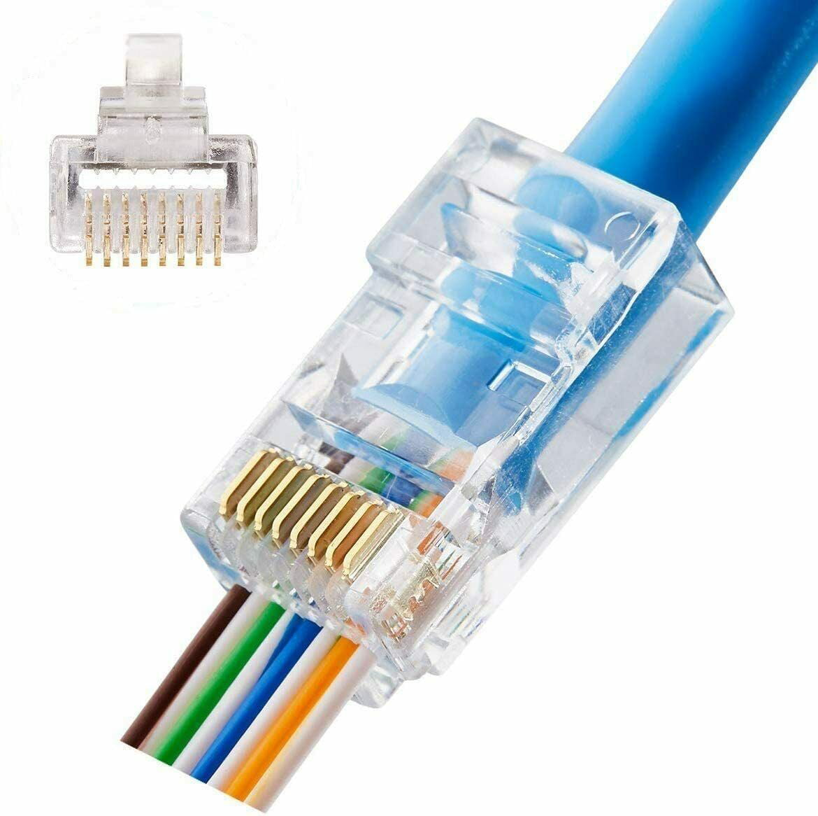 100 Pcs RJ45 Network Cable Modular Plug CAT6 8P8C Connector End Pass Through 