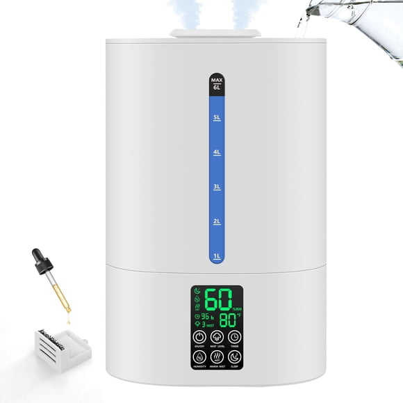 Humidificador Coolfiqu 6 L con niebla fría y caliente, difusor de aceites esenciales