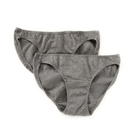 Women s Cottonique W22205 Latex Free Organic Cotton Low Rise Panty - 2 Pack (Melange Grey 5)